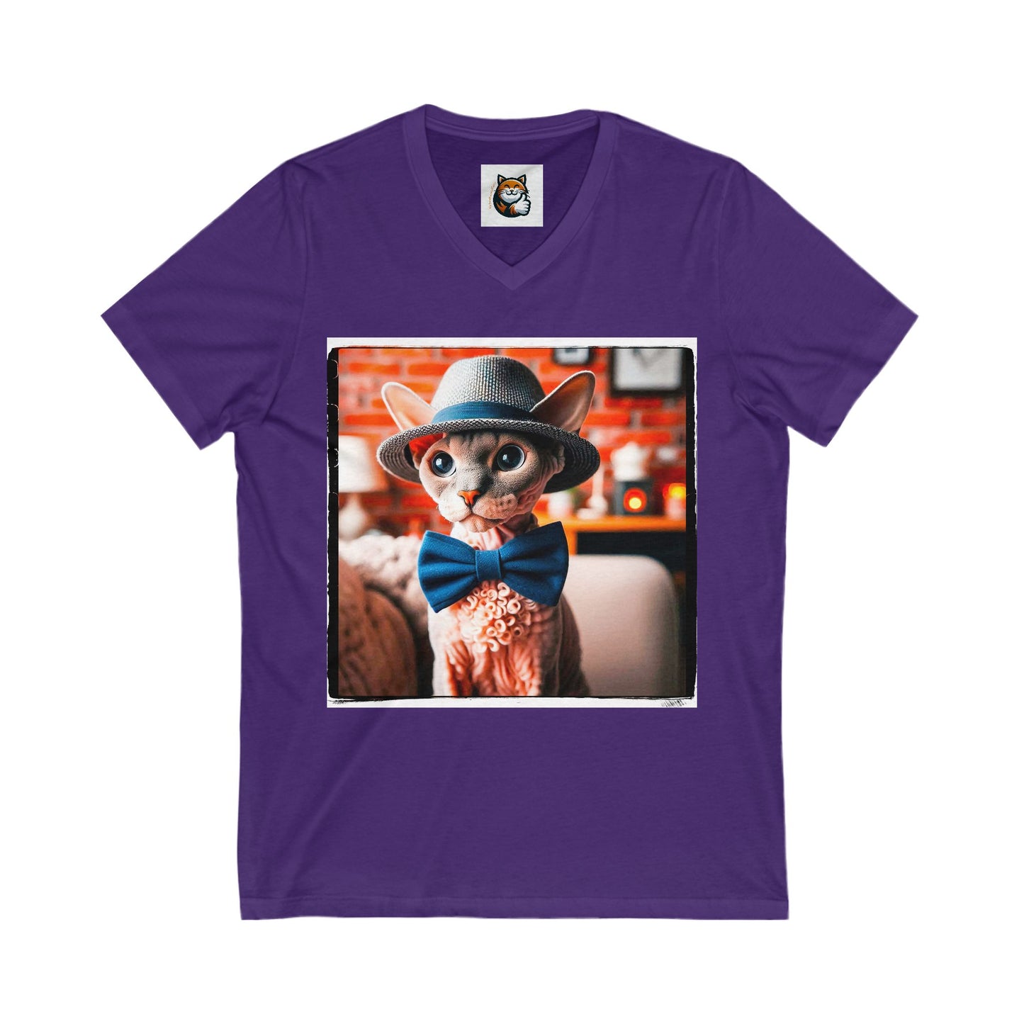 Devon Rex Cat Unisex Jersey Short Sleeve V-Neck Tee