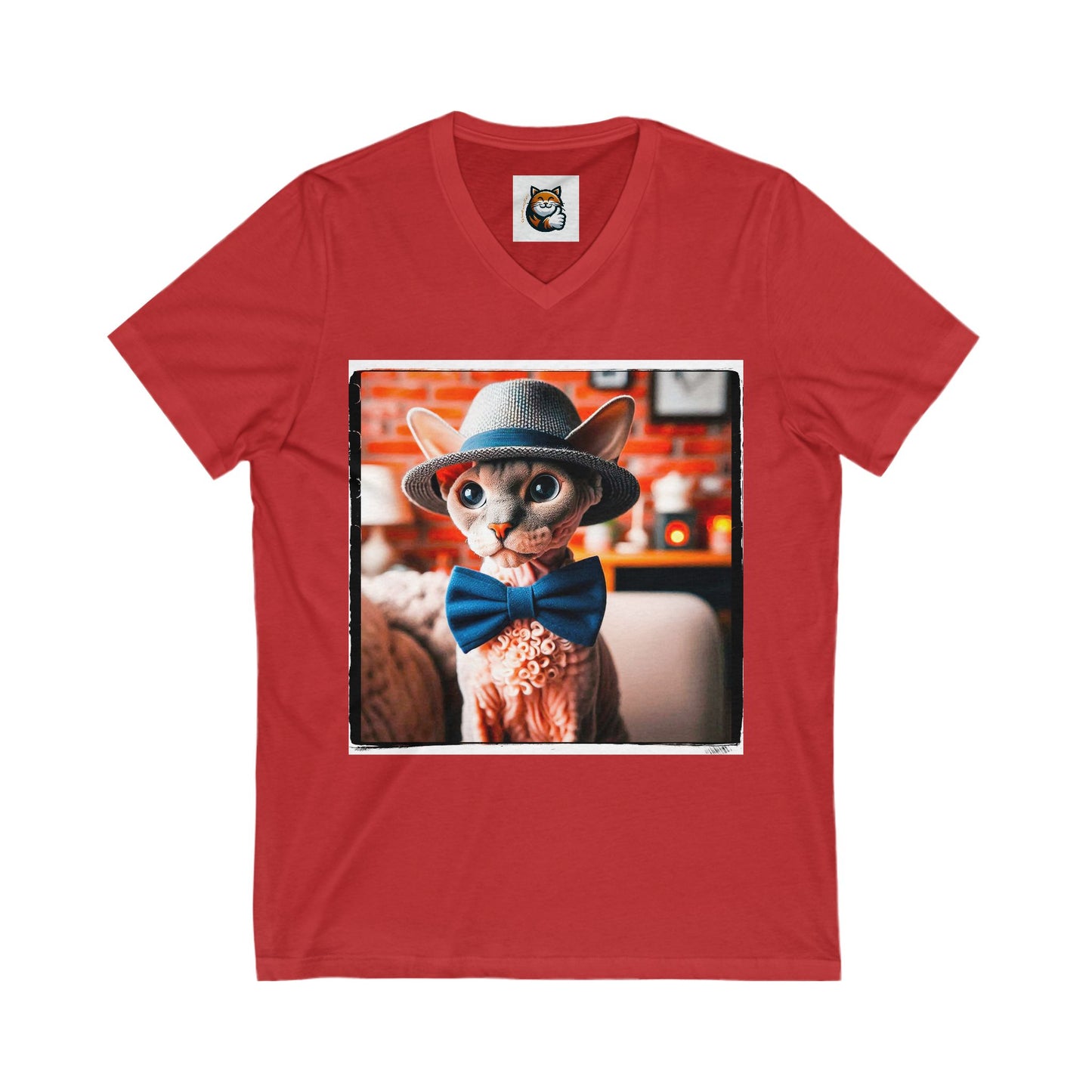 Devon Rex Cat Unisex Jersey Short Sleeve V-Neck Tee