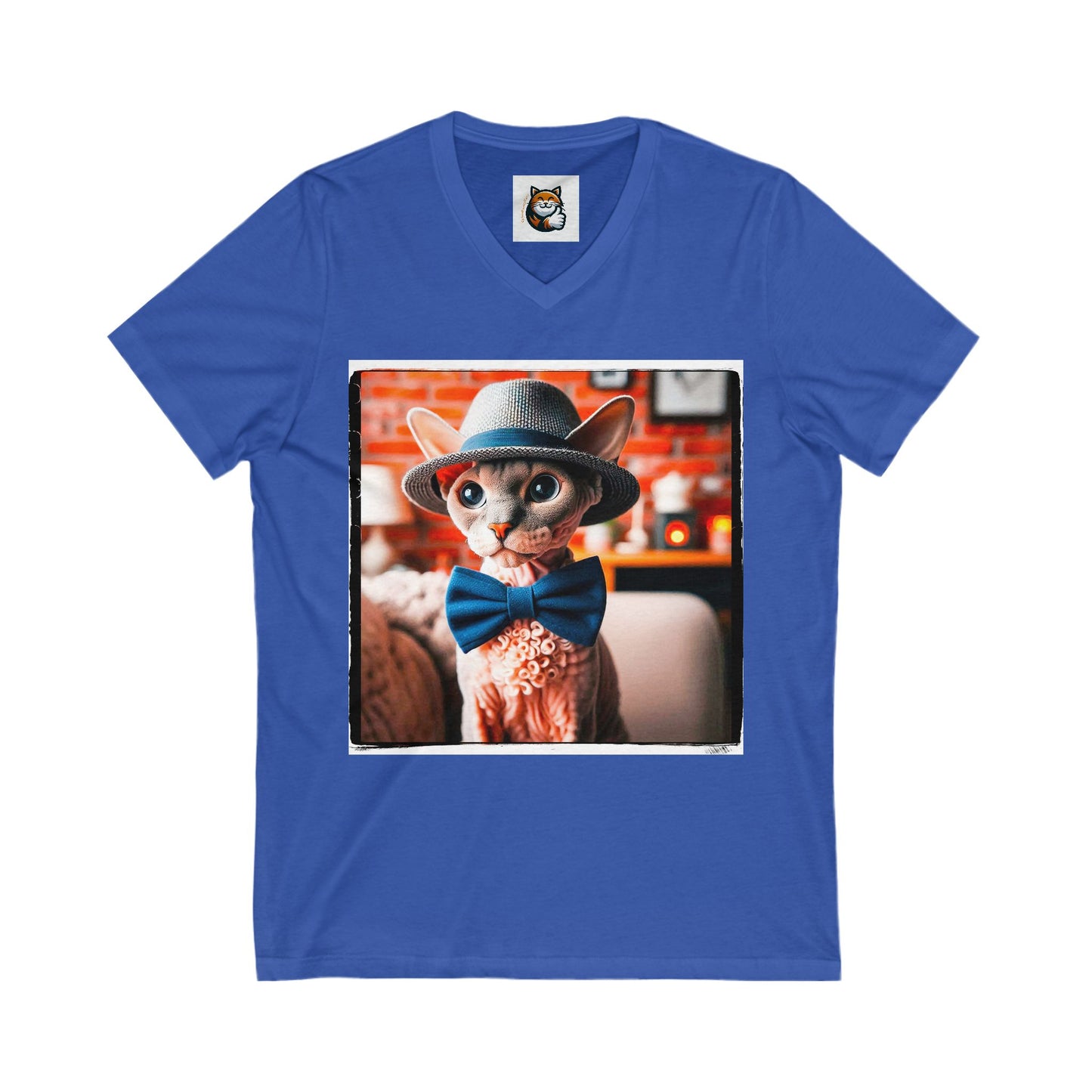 Devon Rex Cat Unisex Jersey Short Sleeve V-Neck Tee