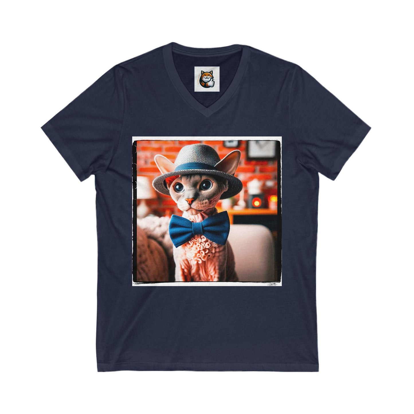 Devon Rex Cat Unisex Jersey Short Sleeve V-Neck Tee