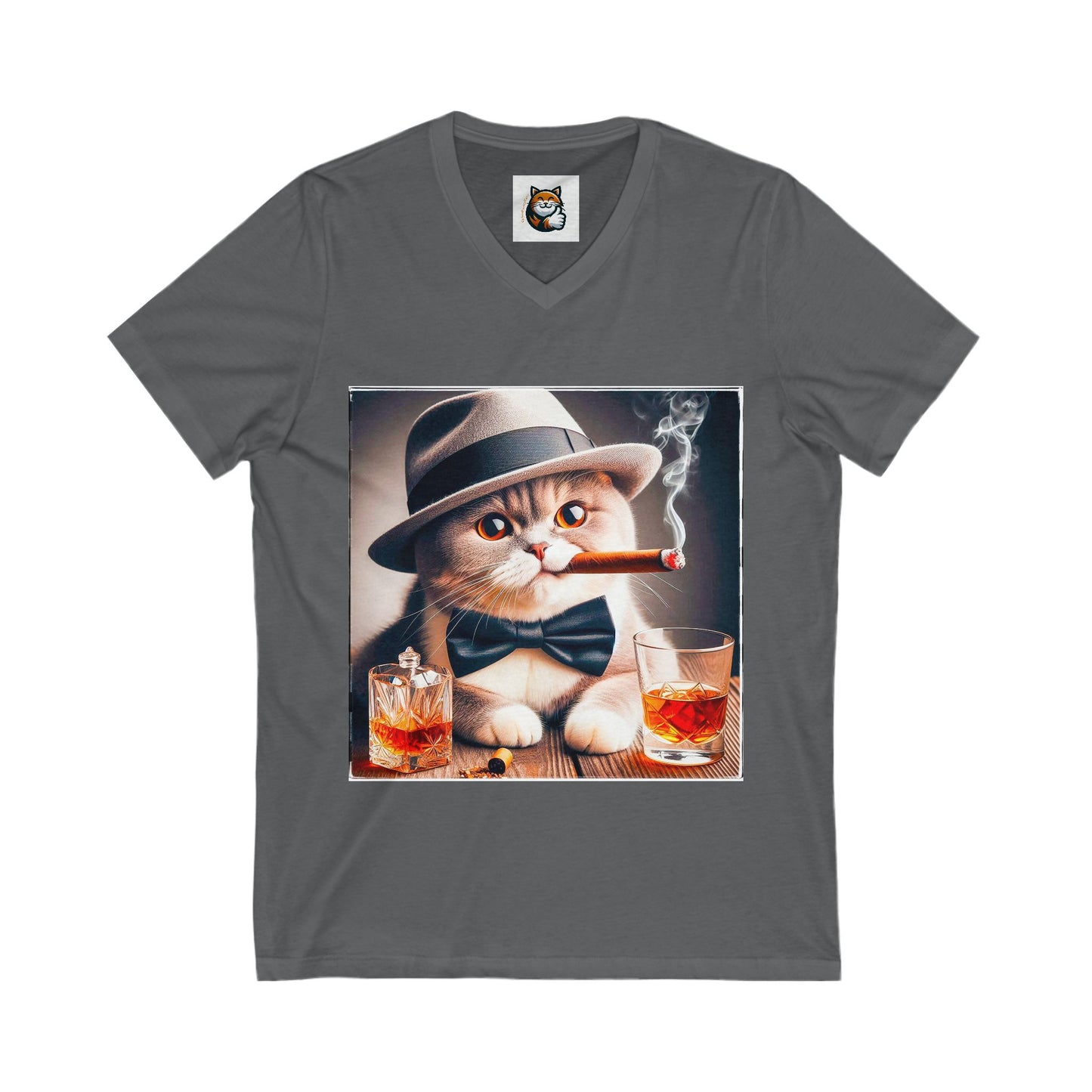 British Shorthair hat and bow tie Jersey Short Sleeve V-Neck Tee