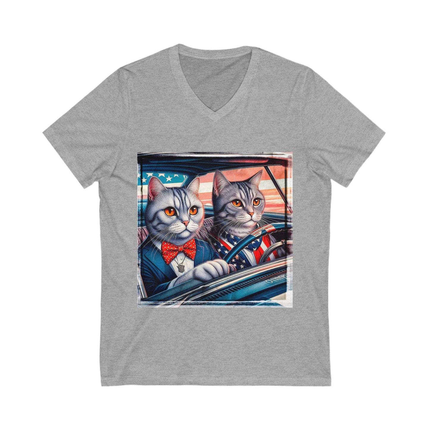 Wacky American friends driving Unisex Jersey Short Sleeve V-Neck Tee