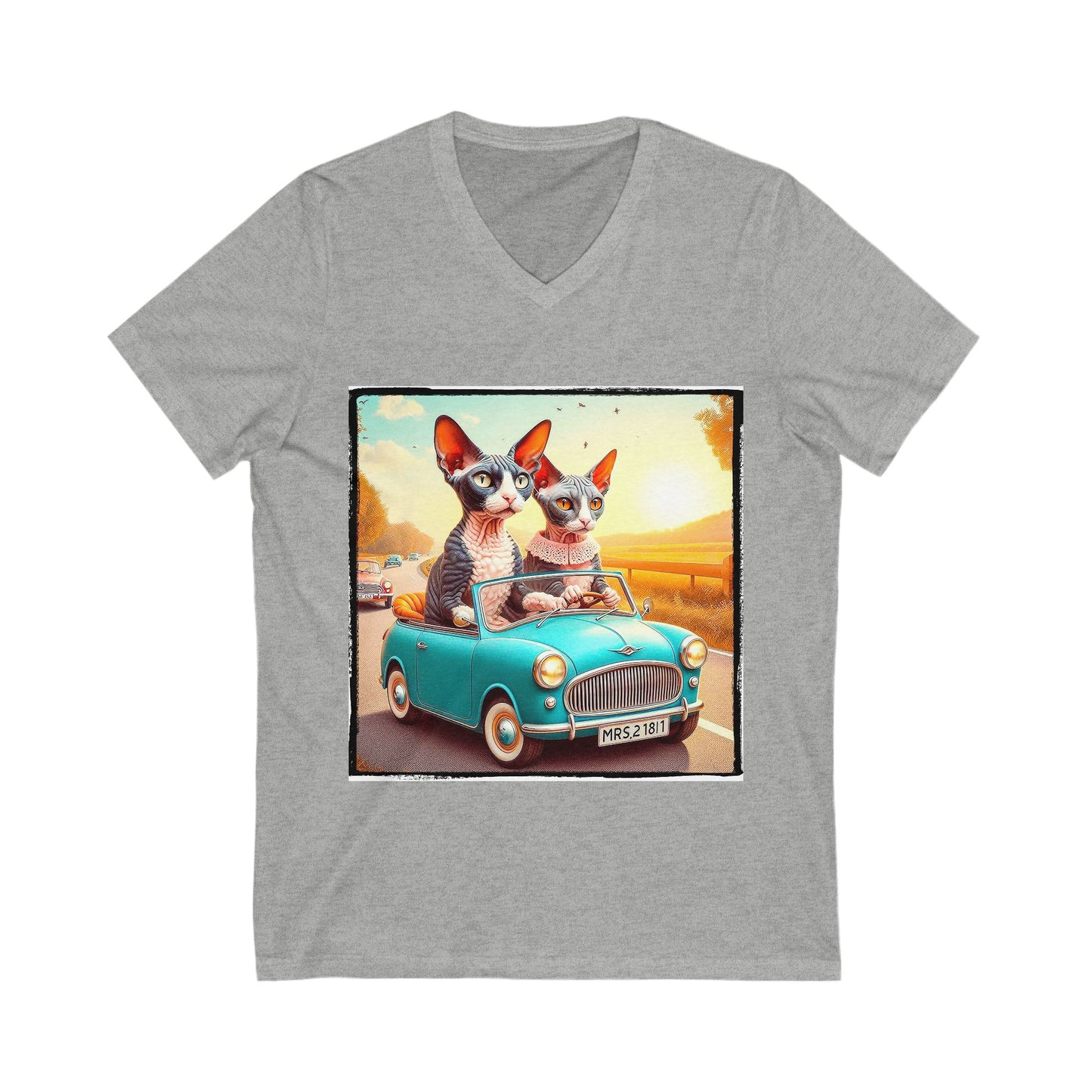 Wacky Cornish Rex Cat tiny car V-Neck Tee