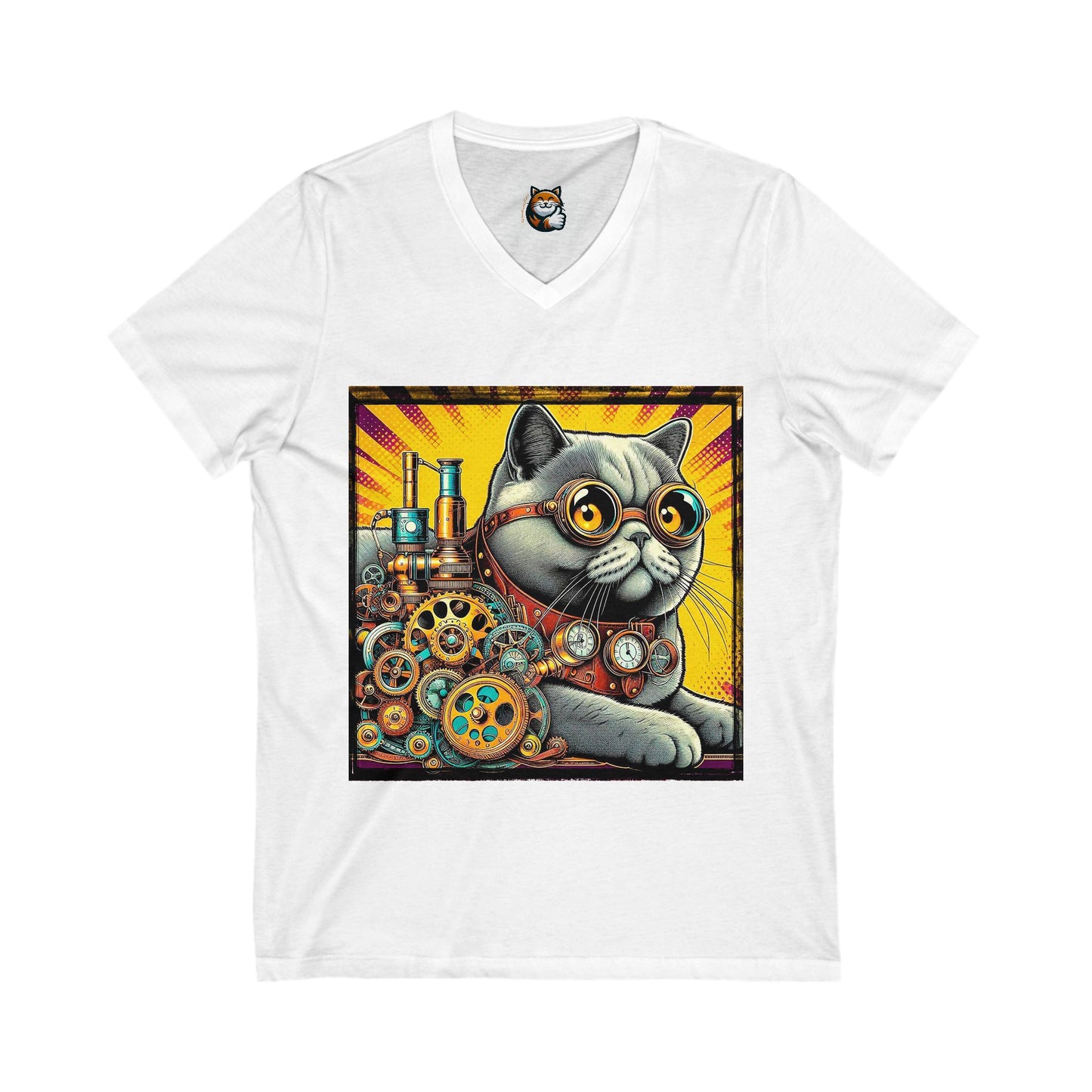 British Shorthair steam punk Unisex Jersey Short Sleeve V-Neck Tee