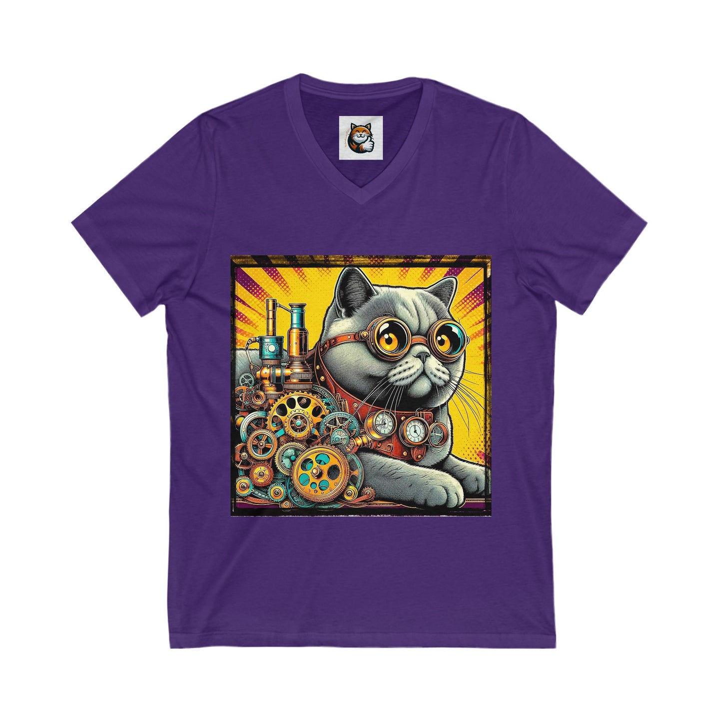 British Shorthair steam punk Unisex Jersey Short Sleeve V-Neck Tee