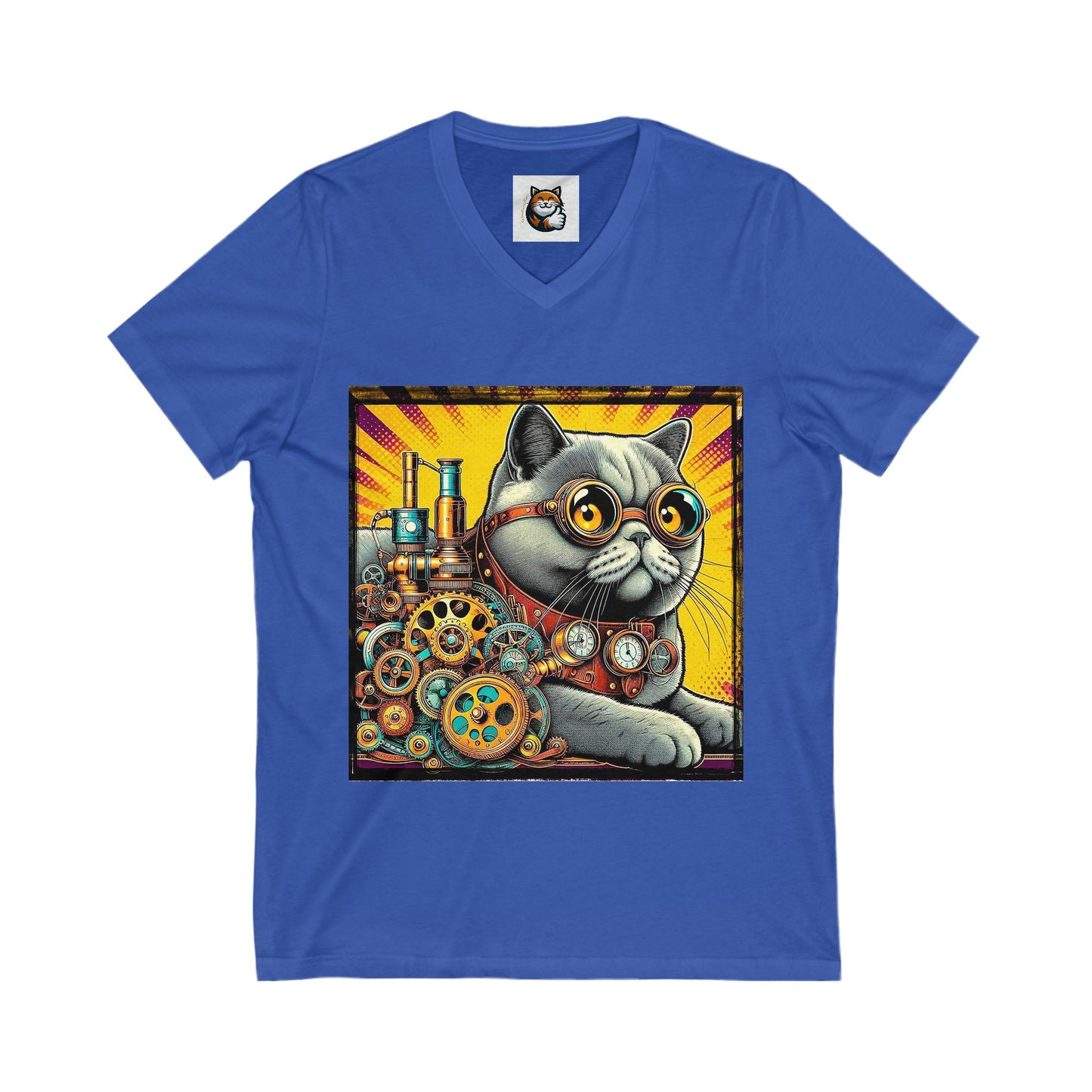 British Shorthair steam punk Unisex Jersey Short Sleeve V-Neck Tee