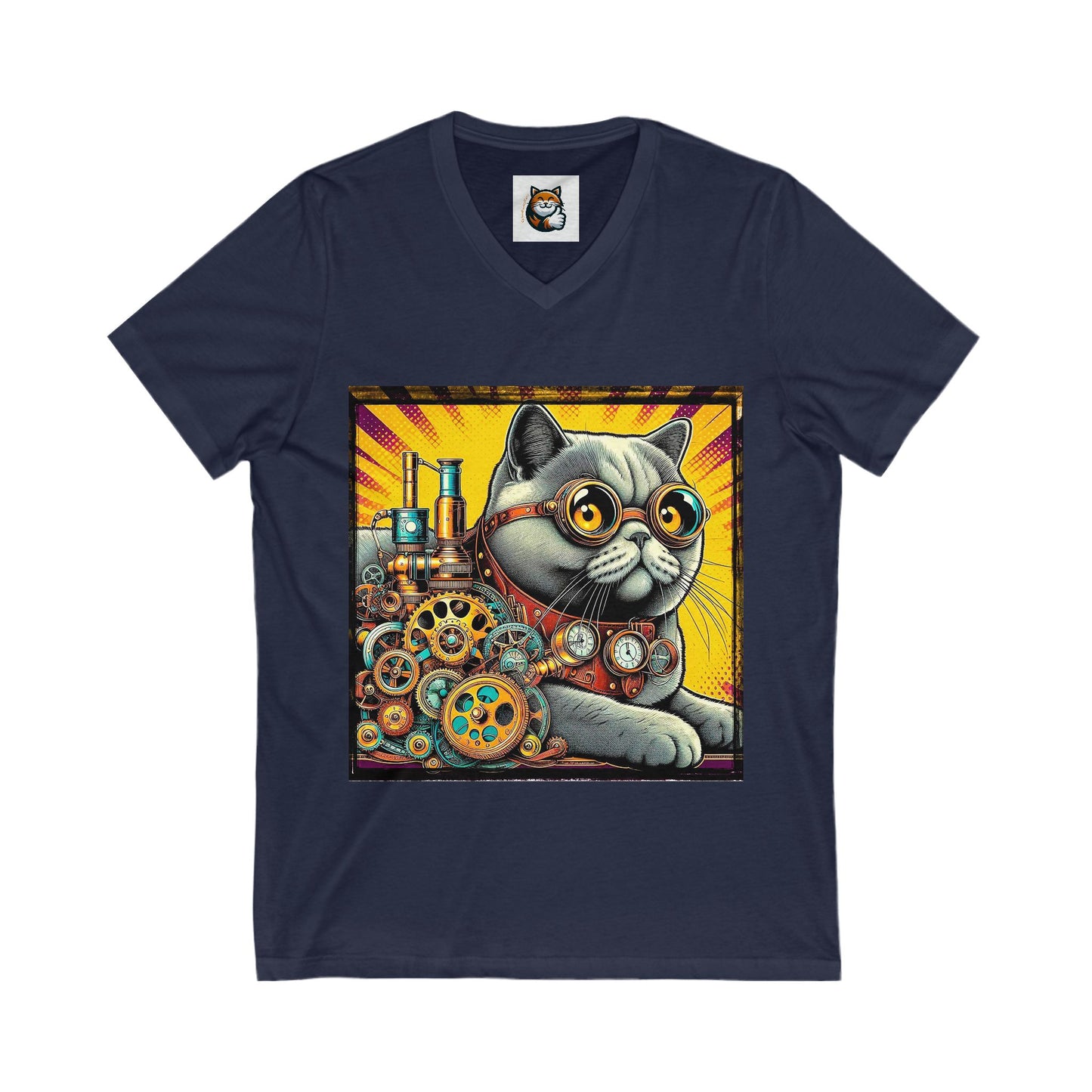 British Shorthair steam punk Unisex Jersey Short Sleeve V-Neck Tee