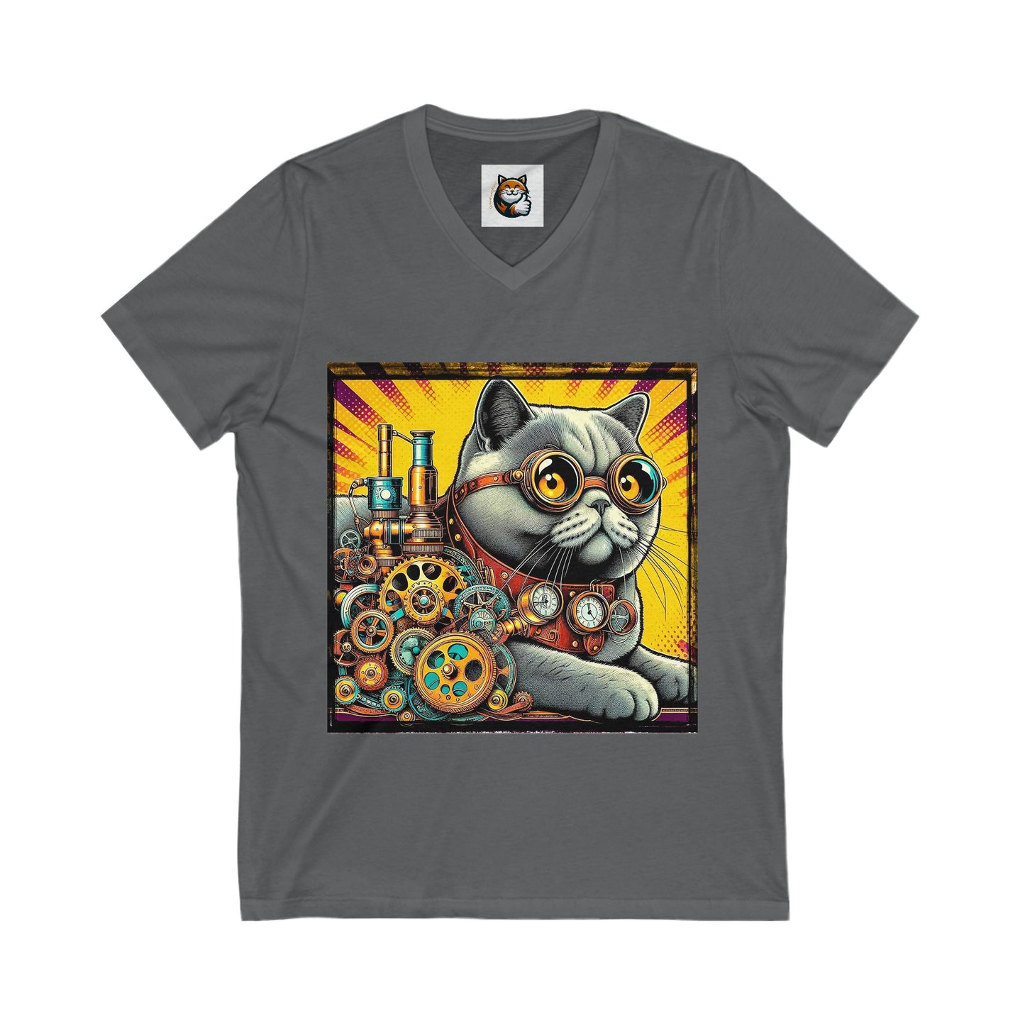 British Shorthair steam punk Unisex Jersey Short Sleeve V-Neck Tee