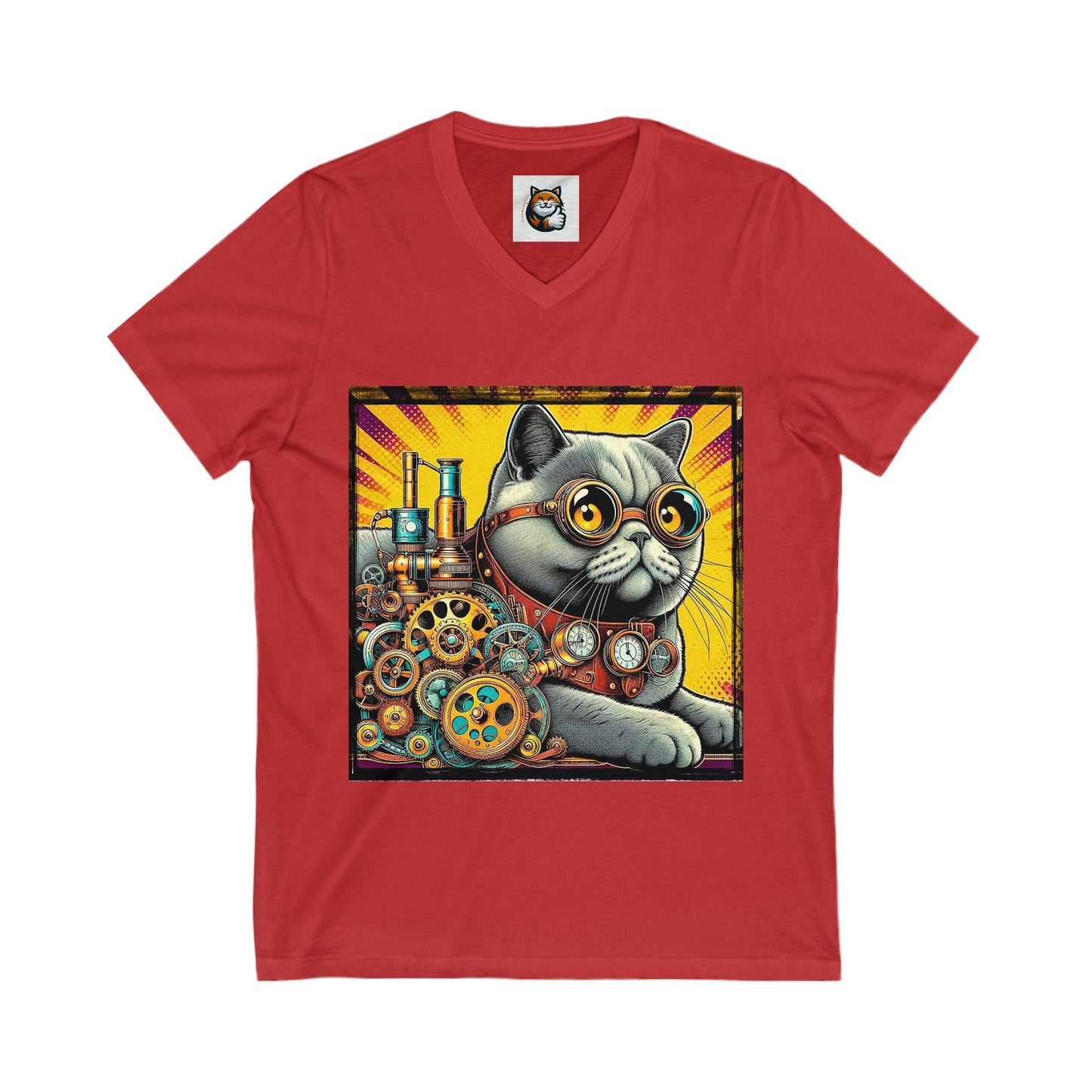 British Shorthair steam punk Unisex Jersey Short Sleeve V-Neck Tee