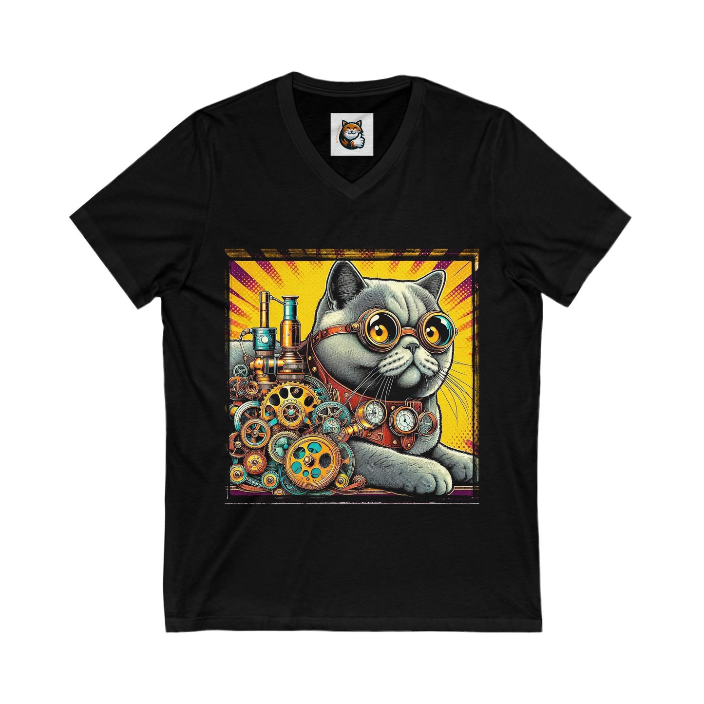 British Shorthair steam punk Unisex Jersey Short Sleeve V-Neck Tee