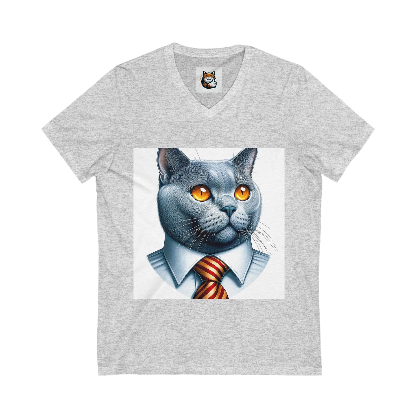 Russian Blue Cat business professor Jersey Short Sleeve V-Neck Tee