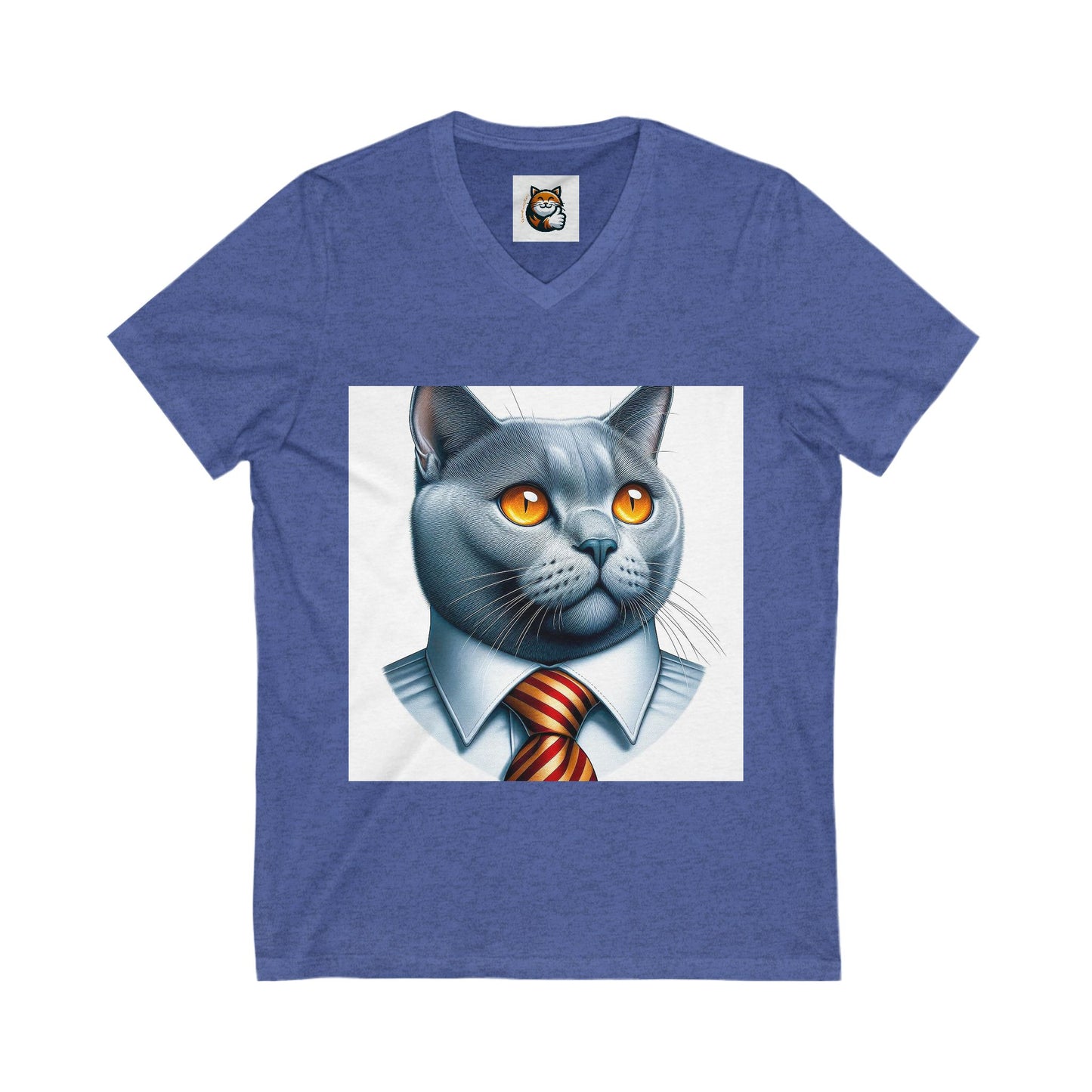 Russian Blue Cat business professor Jersey Short Sleeve V-Neck Tee
