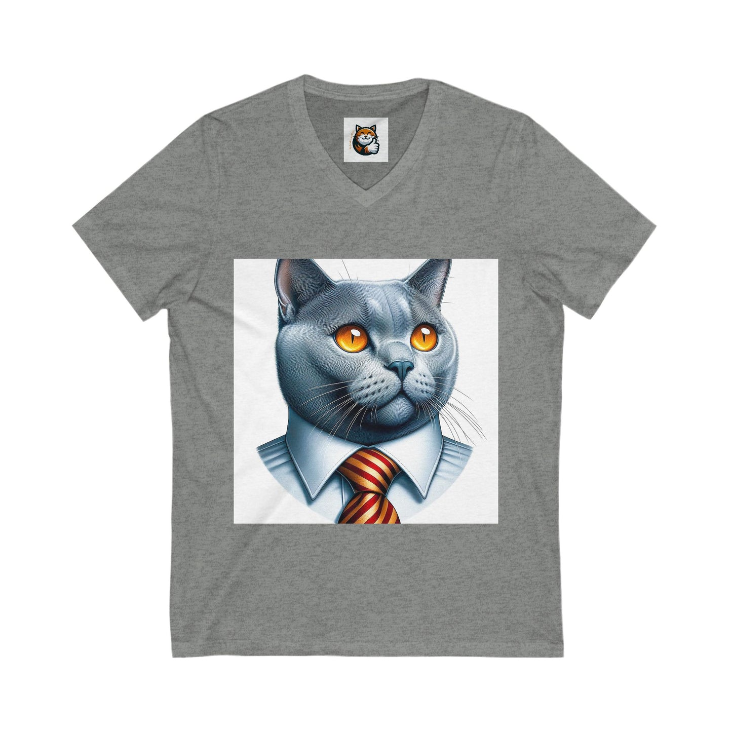 Russian Blue Cat business professor Jersey Short Sleeve V-Neck Tee