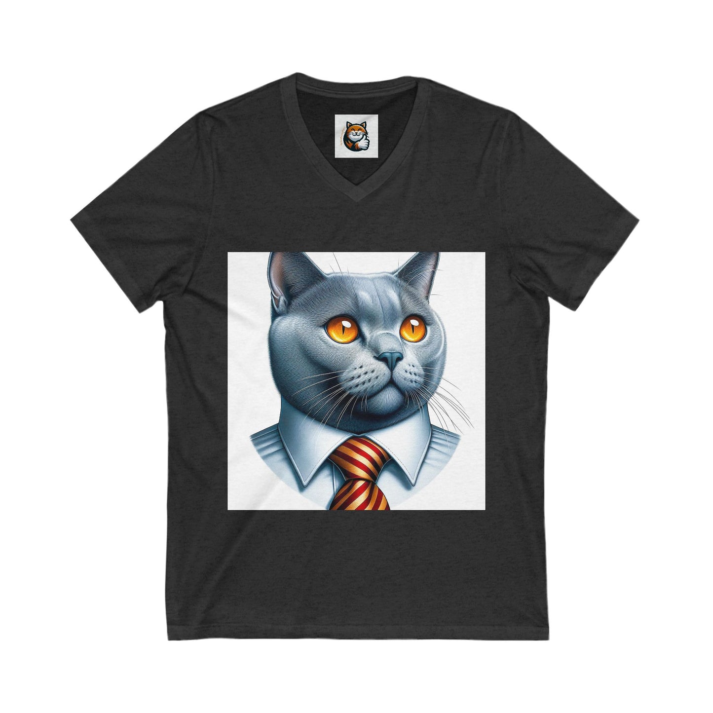 Russian Blue Cat business professor Jersey Short Sleeve V-Neck Tee