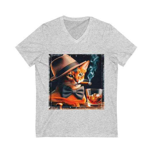 Abyssinian cigar smoking Short Sleeve V-Neck Tee by Printify
