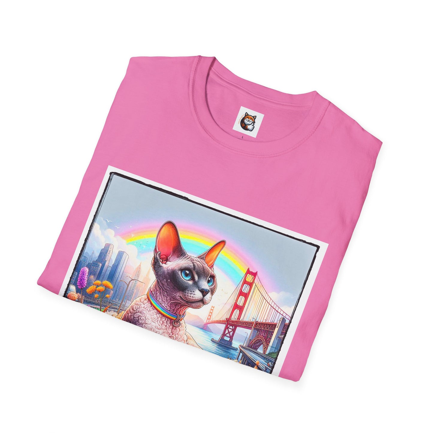 Devon Rex Cat rainbow Softstyle T-Shirt