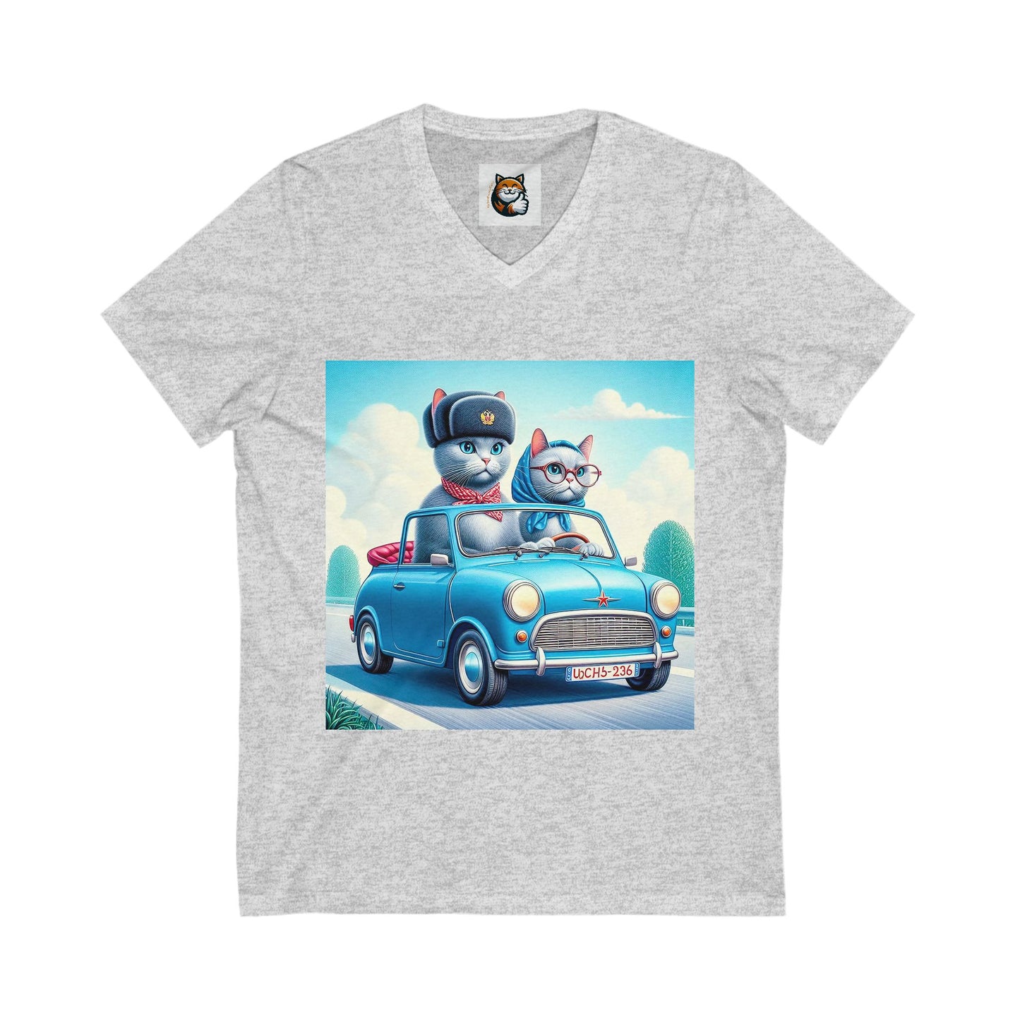Wacky Russian Blue Cat couple driving Tee