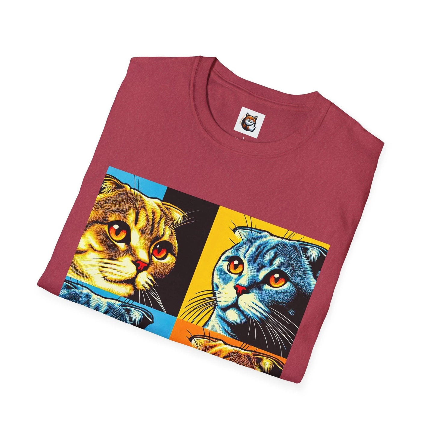 Scottish Fold Cat colorful squares T-Shirt by Printify