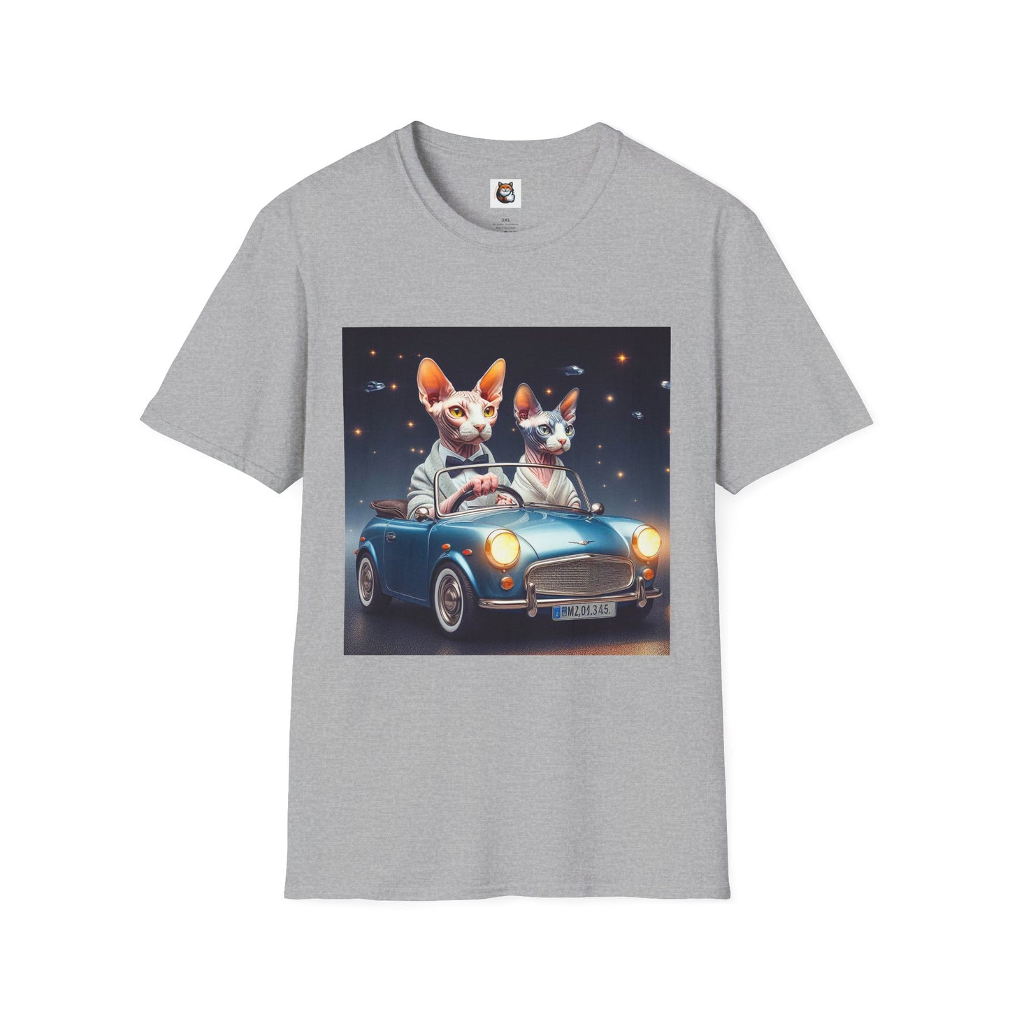 Wacky Sphynx Cat blue car