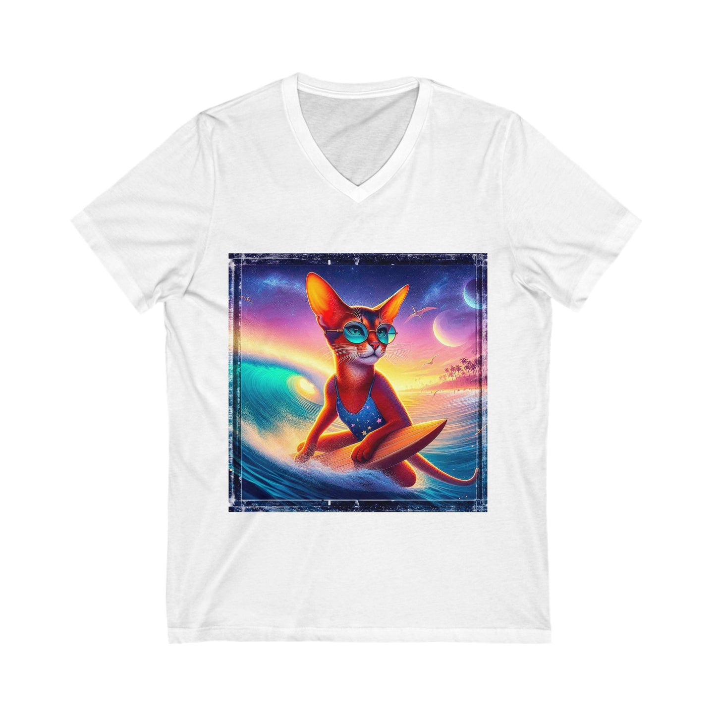 Abyssinian crashing waves Jersey Short Sleeve V-Neck Tee