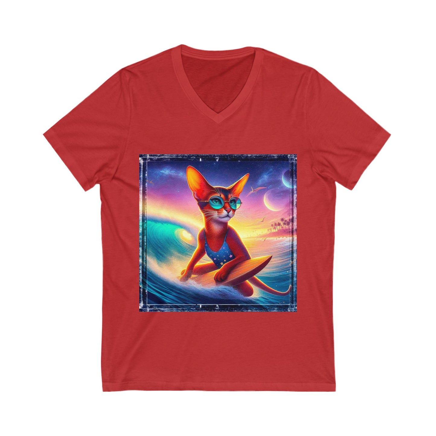Abyssinian crashing waves Jersey Short Sleeve V-Neck Tee