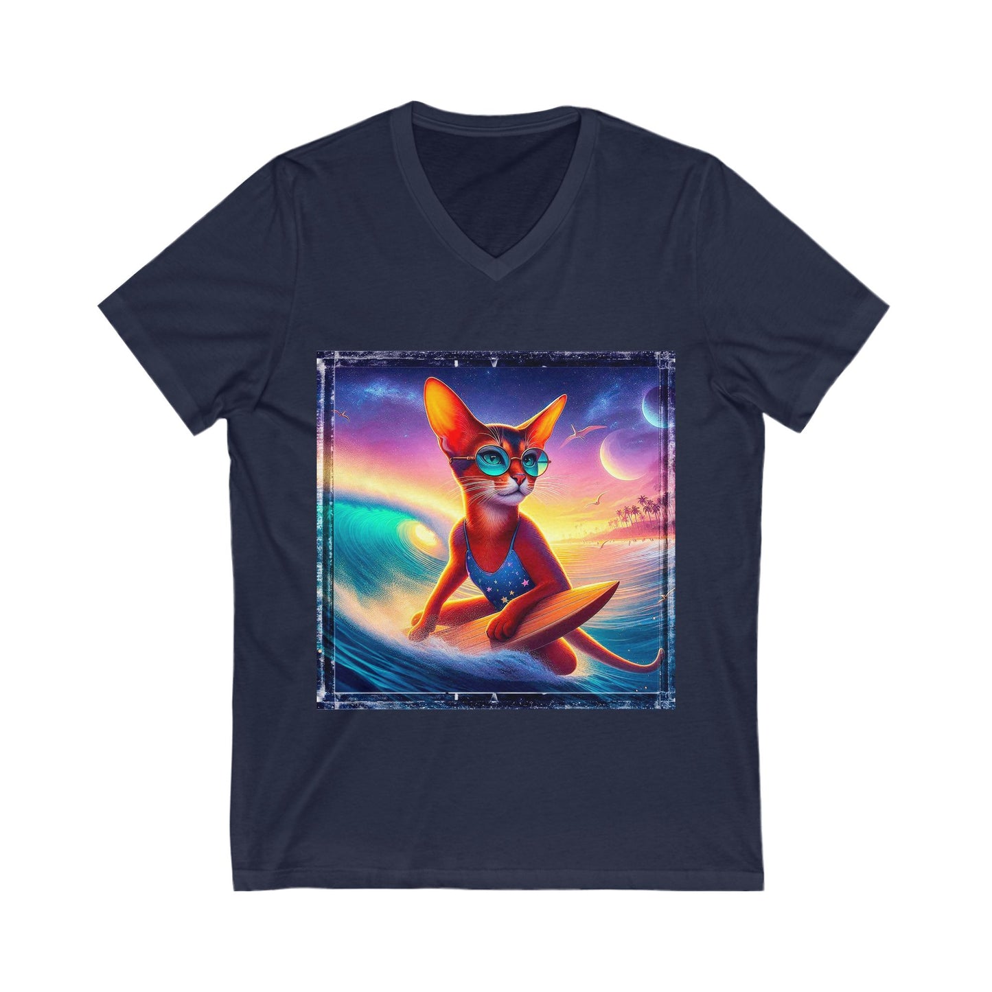 Abyssinian crashing waves Jersey Short Sleeve V-Neck Tee