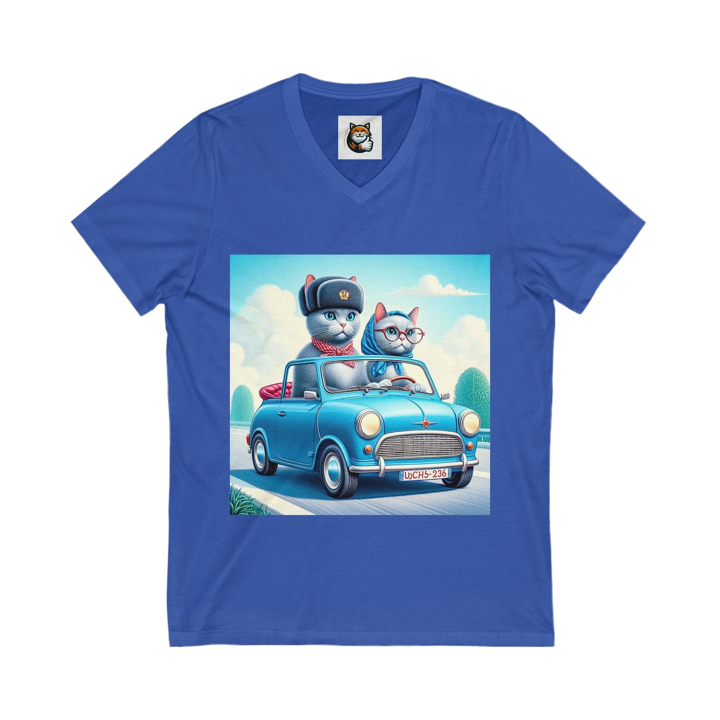 Wacky Russian Blue Cat couple driving Tee