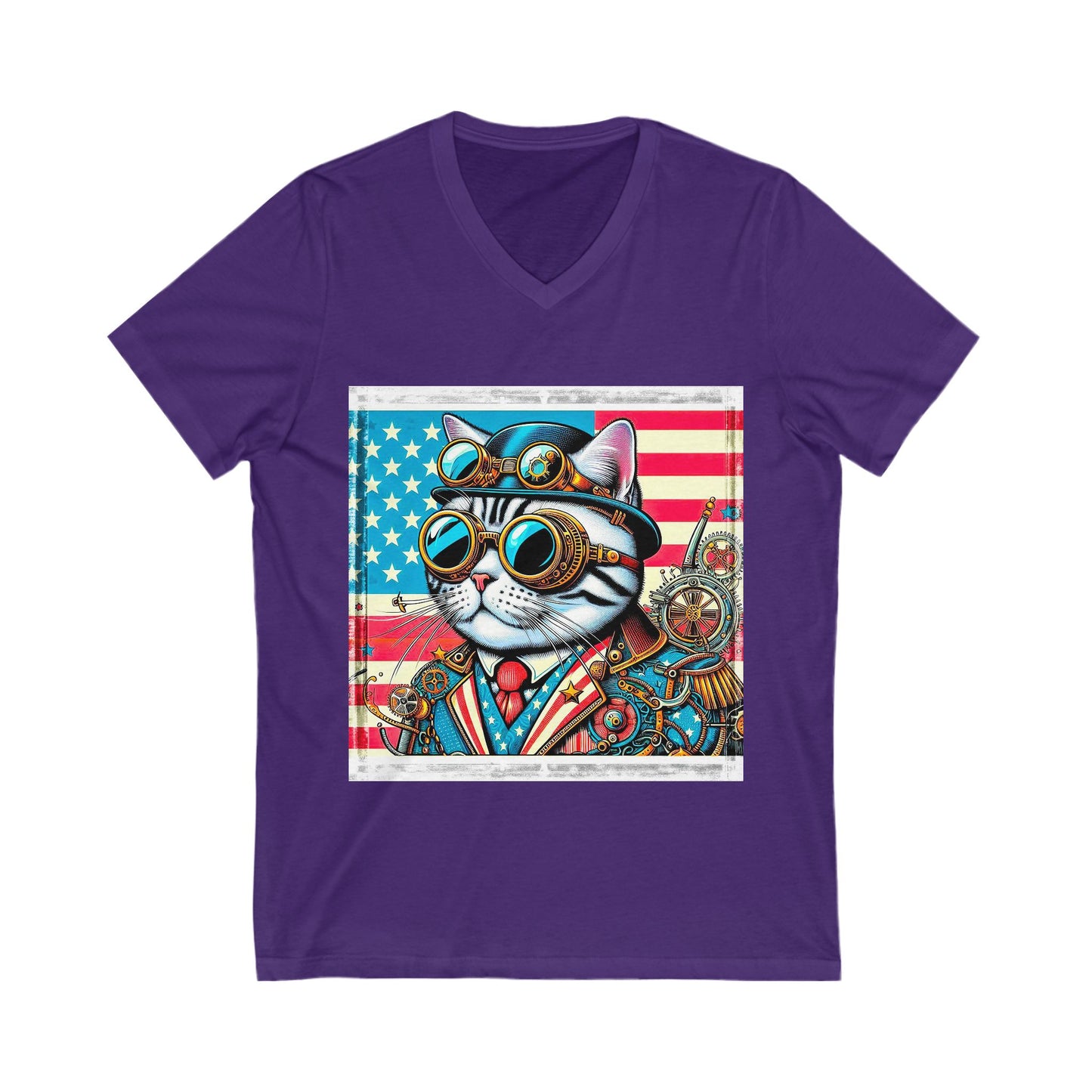 American Shorthair steam punk Jersey Short Sleeve V-Neck Tee