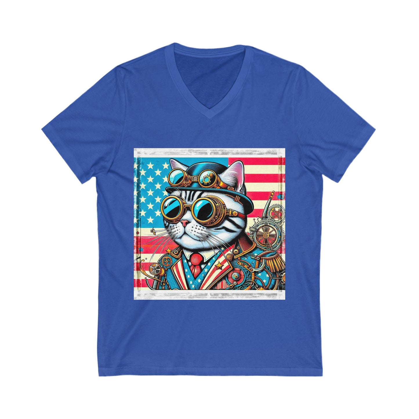 American Shorthair steam punk Jersey Short Sleeve V-Neck Tee