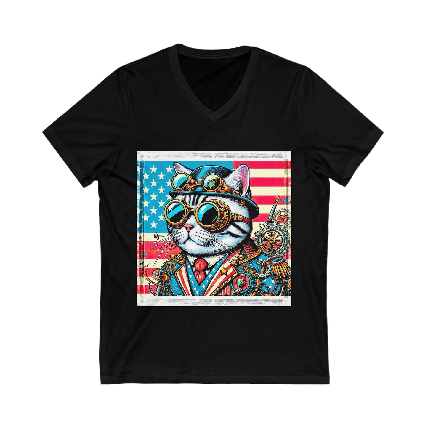 American Shorthair steam punk Jersey Short Sleeve V-Neck Tee