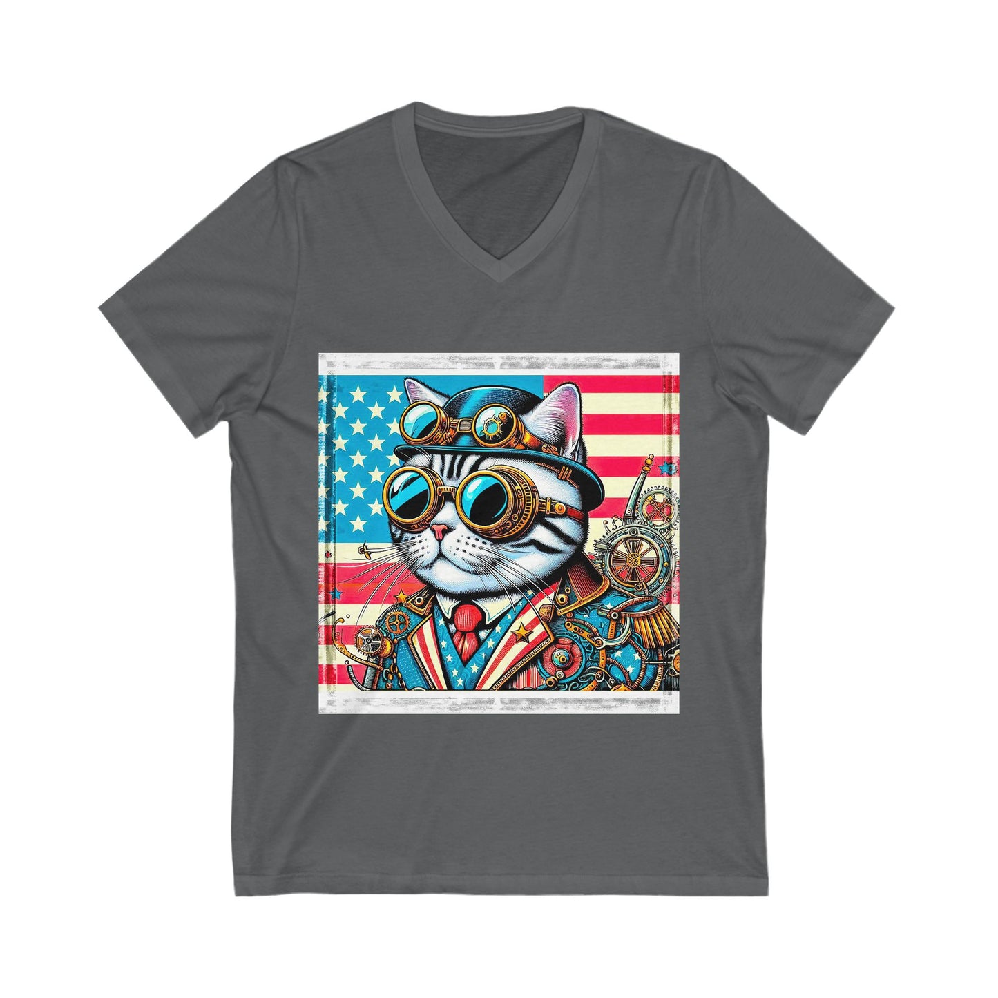 American Shorthair steam punk Jersey Short Sleeve V-Neck Tee