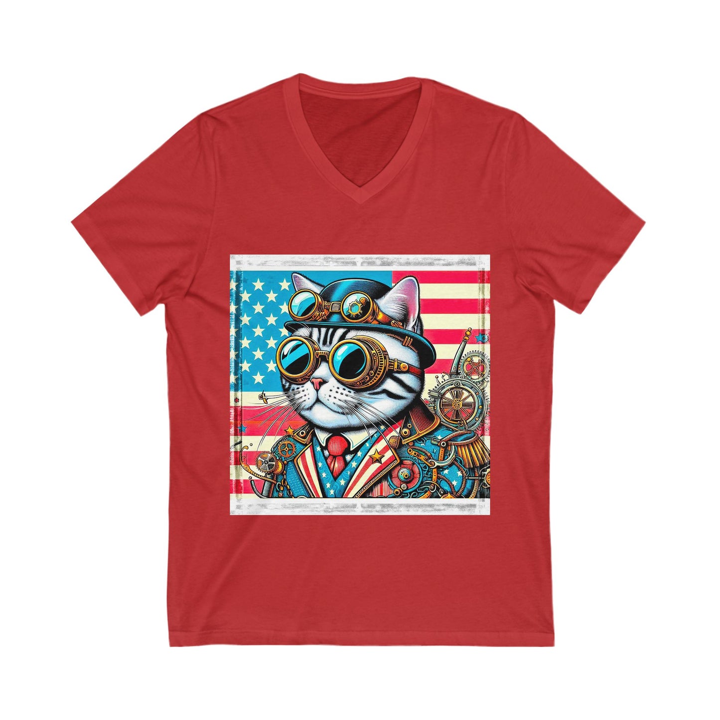 American Shorthair steam punk Jersey Short Sleeve V-Neck Tee