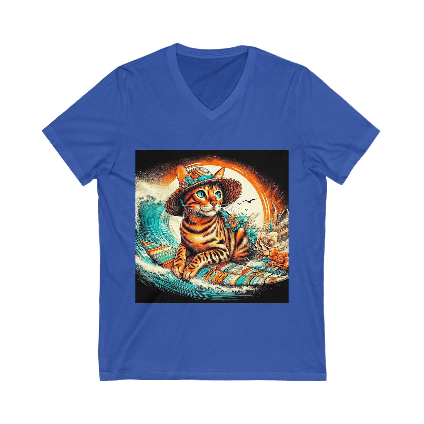 Bengal surfer kitty Short Sleeve V-Neck Tee