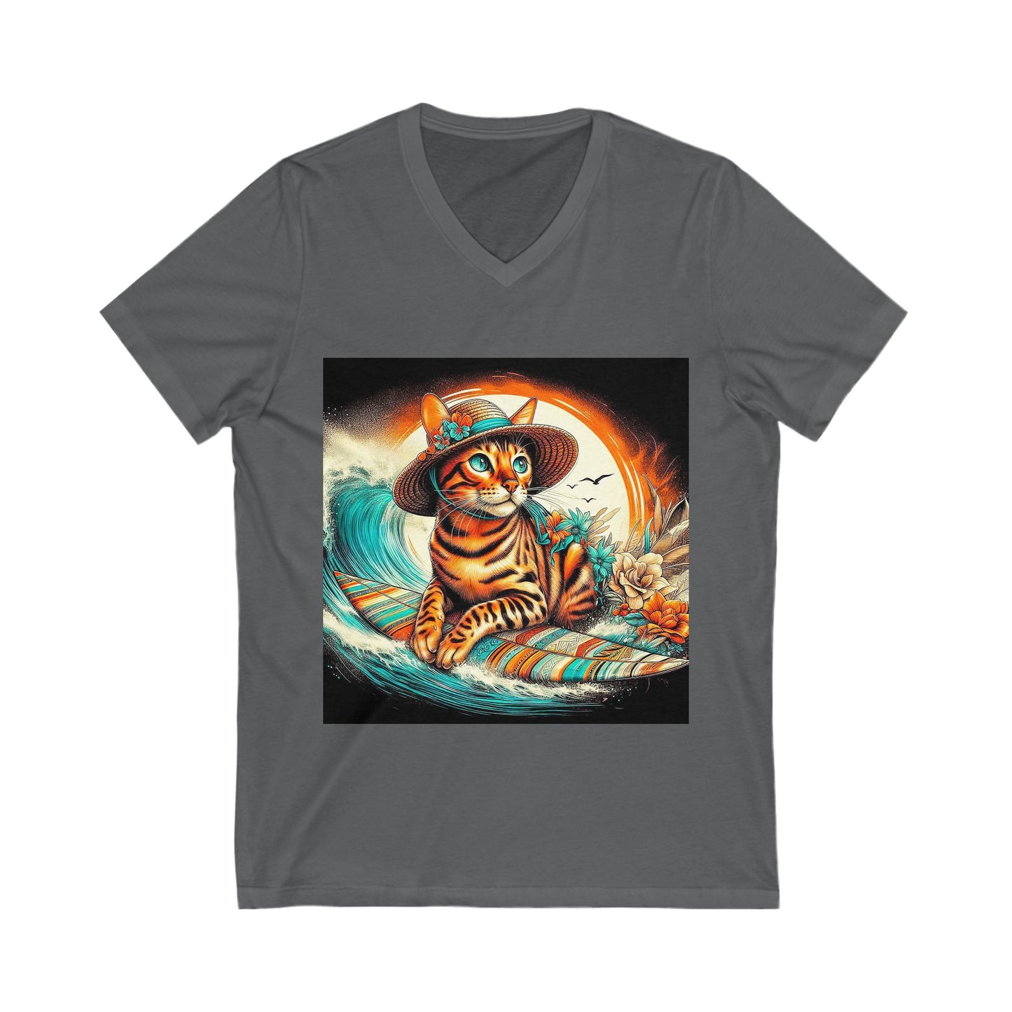 Bengal surfer kitty Short Sleeve V-Neck Tee