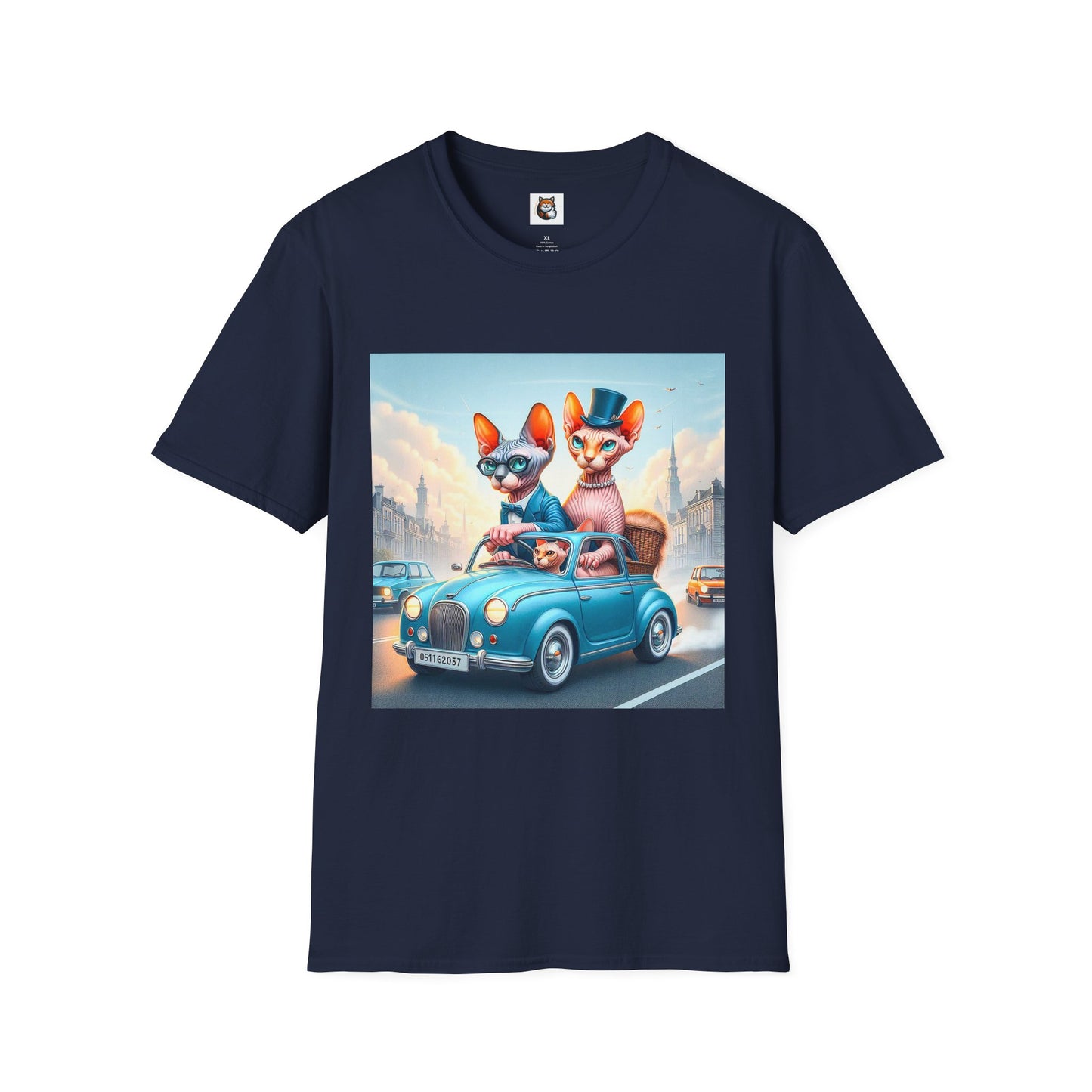 Wacky Sphynx Cat blue car