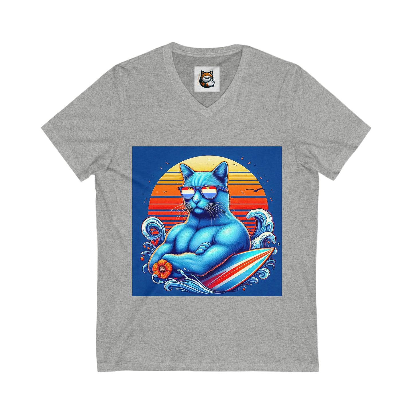 Russian Blue Cat Unisex Jersey Short Sleeve V-Neck Tee