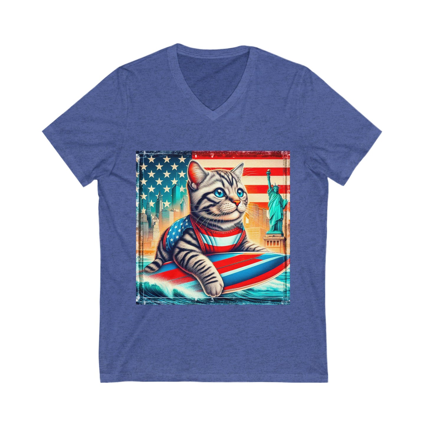 American Shorthair American flag Jersey Short Sleeve V-Neck Tee
