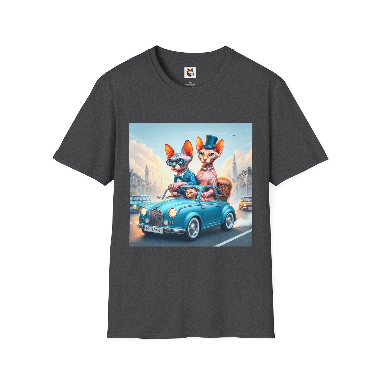 Wacky Sphynx Cat blue car