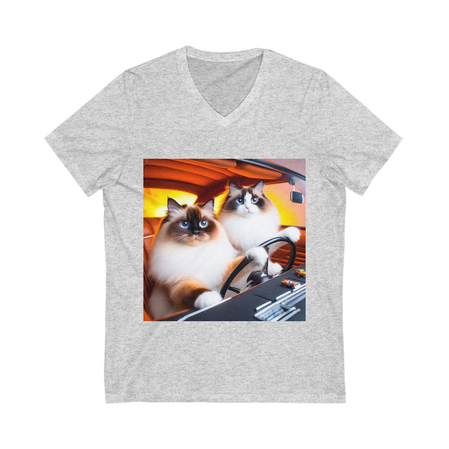 Wacky Ragdoll Cat Unisex Jersey Short Sleeve V-Neck Tee