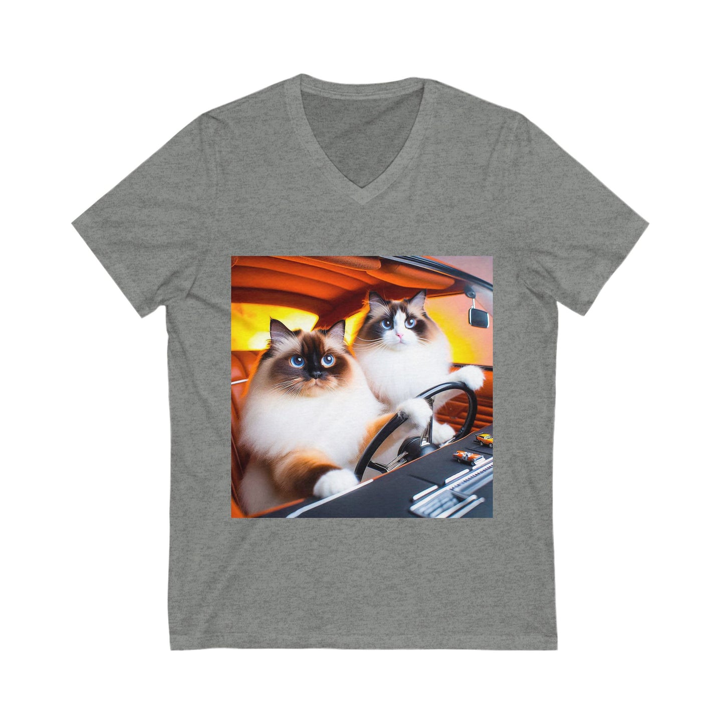 Wacky Ragdoll Cat Unisex Jersey Short Sleeve V-Neck Tee