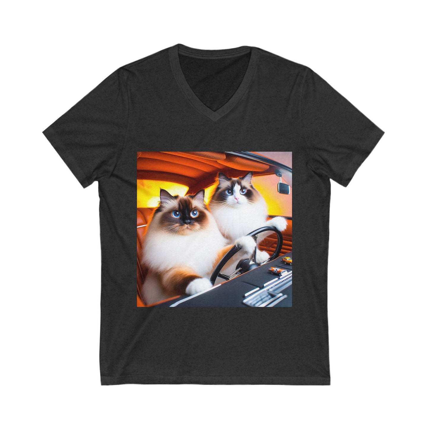 Wacky Ragdoll Cat Unisex Jersey Short Sleeve V-Neck Tee