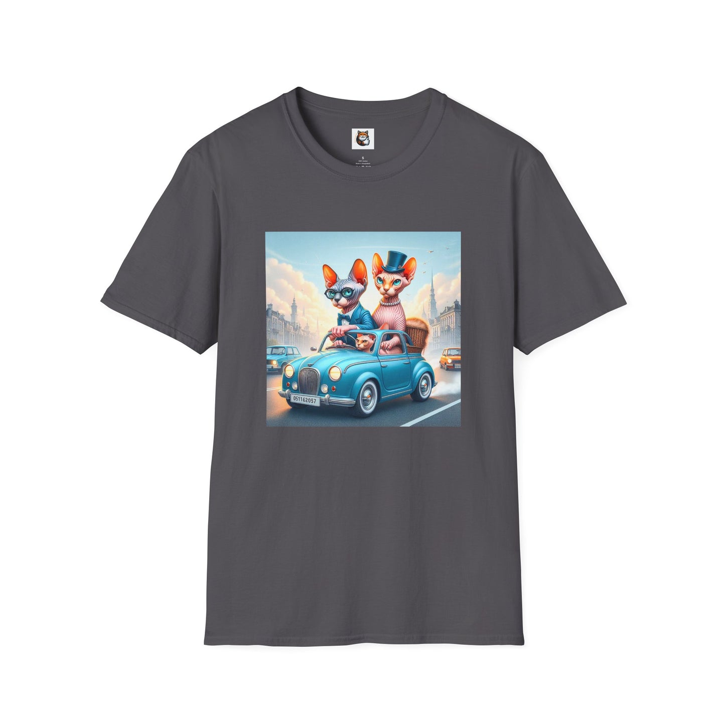 Wacky Sphynx Cat blue car