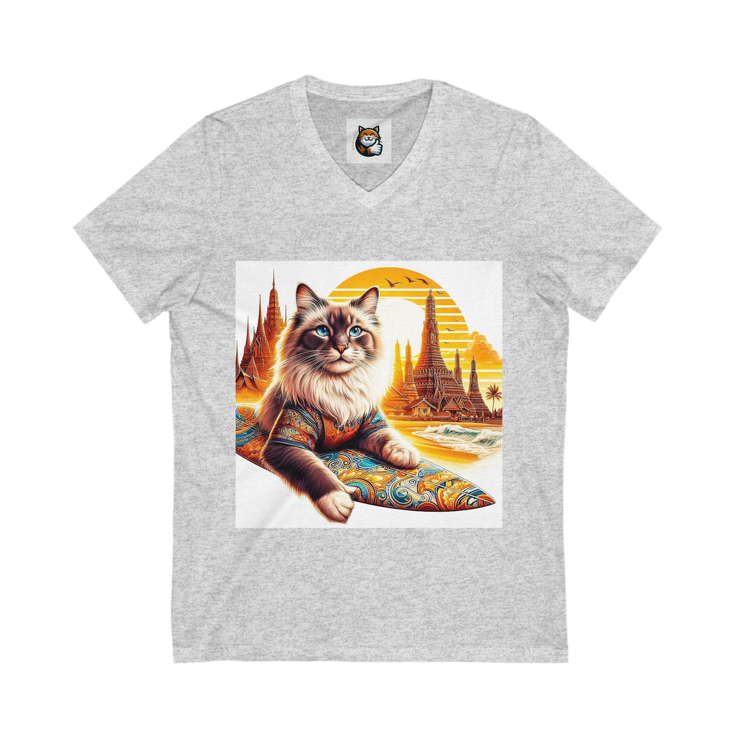 British Shorthair surfer kitty Jersey Short Sleeve V-Neck Tee