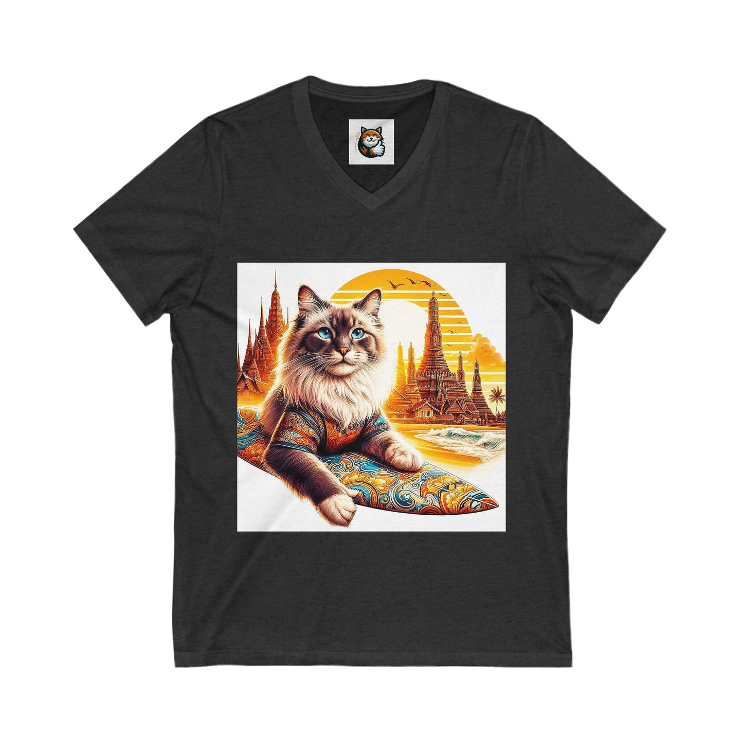 British Shorthair surfer kitty Jersey Short Sleeve V-Neck Tee