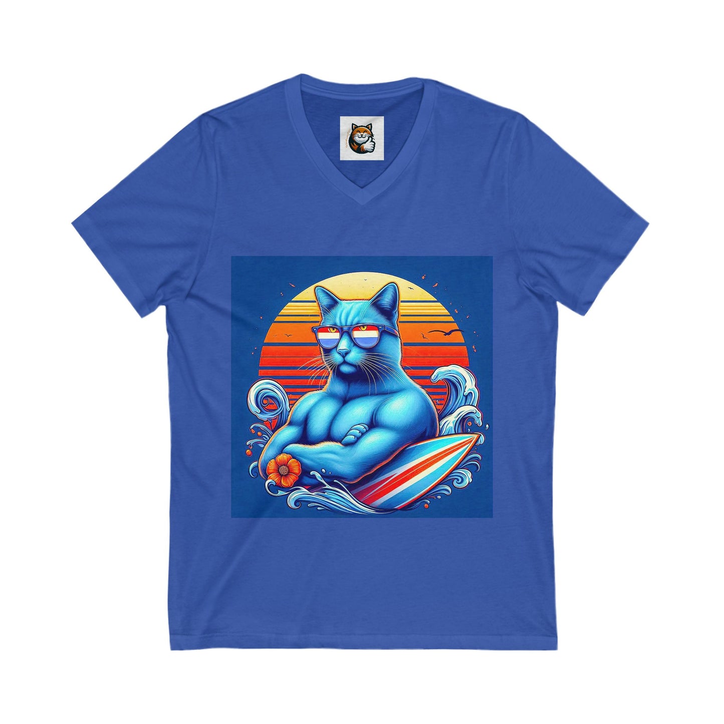 Russian Blue Cat Unisex Jersey Short Sleeve V-Neck Tee