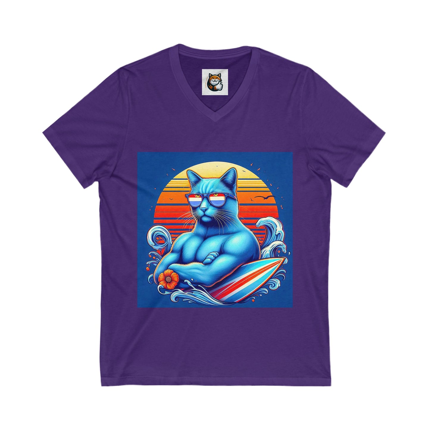 Russian Blue Cat Unisex Jersey Short Sleeve V-Neck Tee
