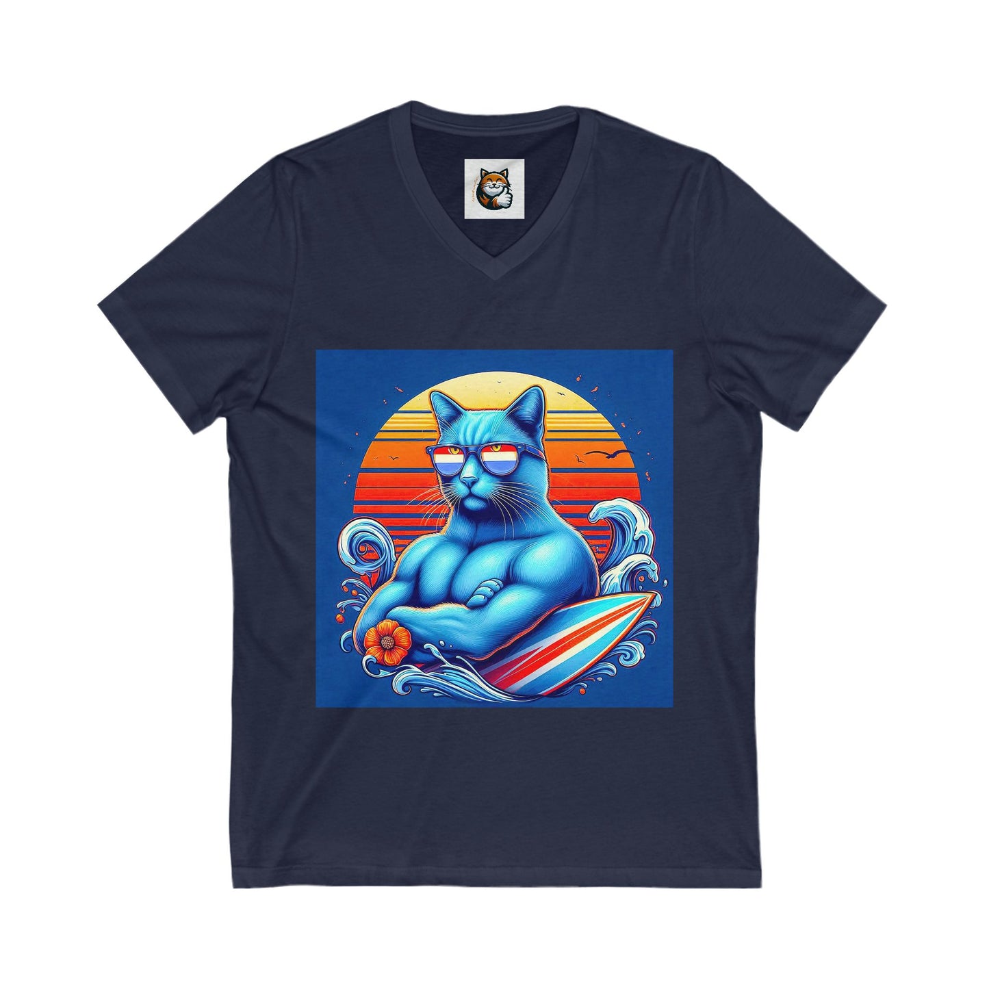 Russian Blue Cat Unisex Jersey Short Sleeve V-Neck Tee