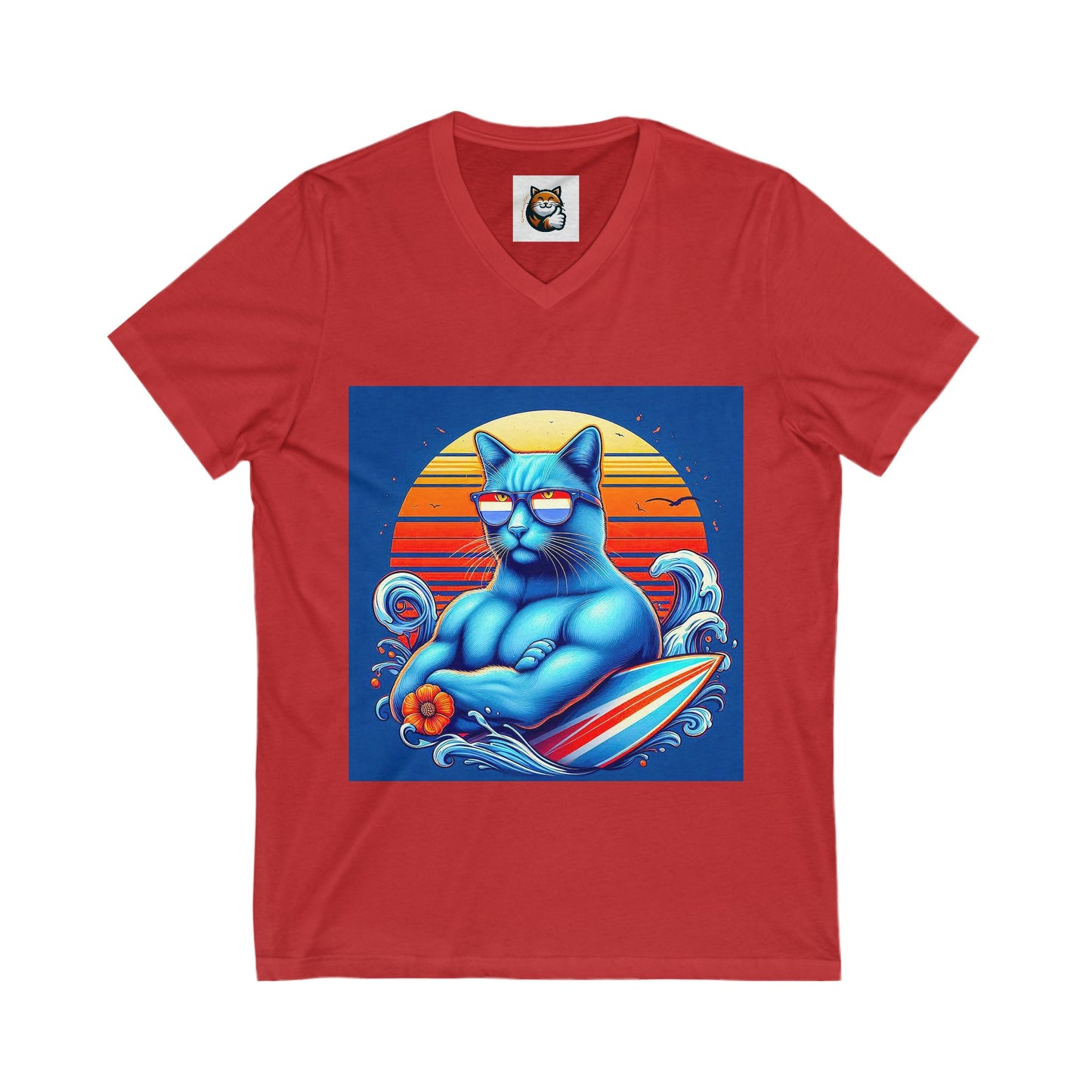 Russian Blue Cat Unisex Jersey Short Sleeve V-Neck Tee