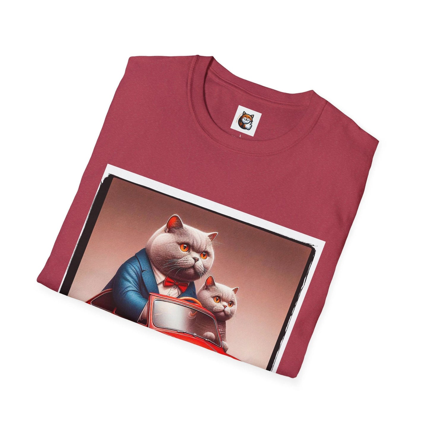 Wacky British Shorthair red car Softstyle T-Shirt by Printify