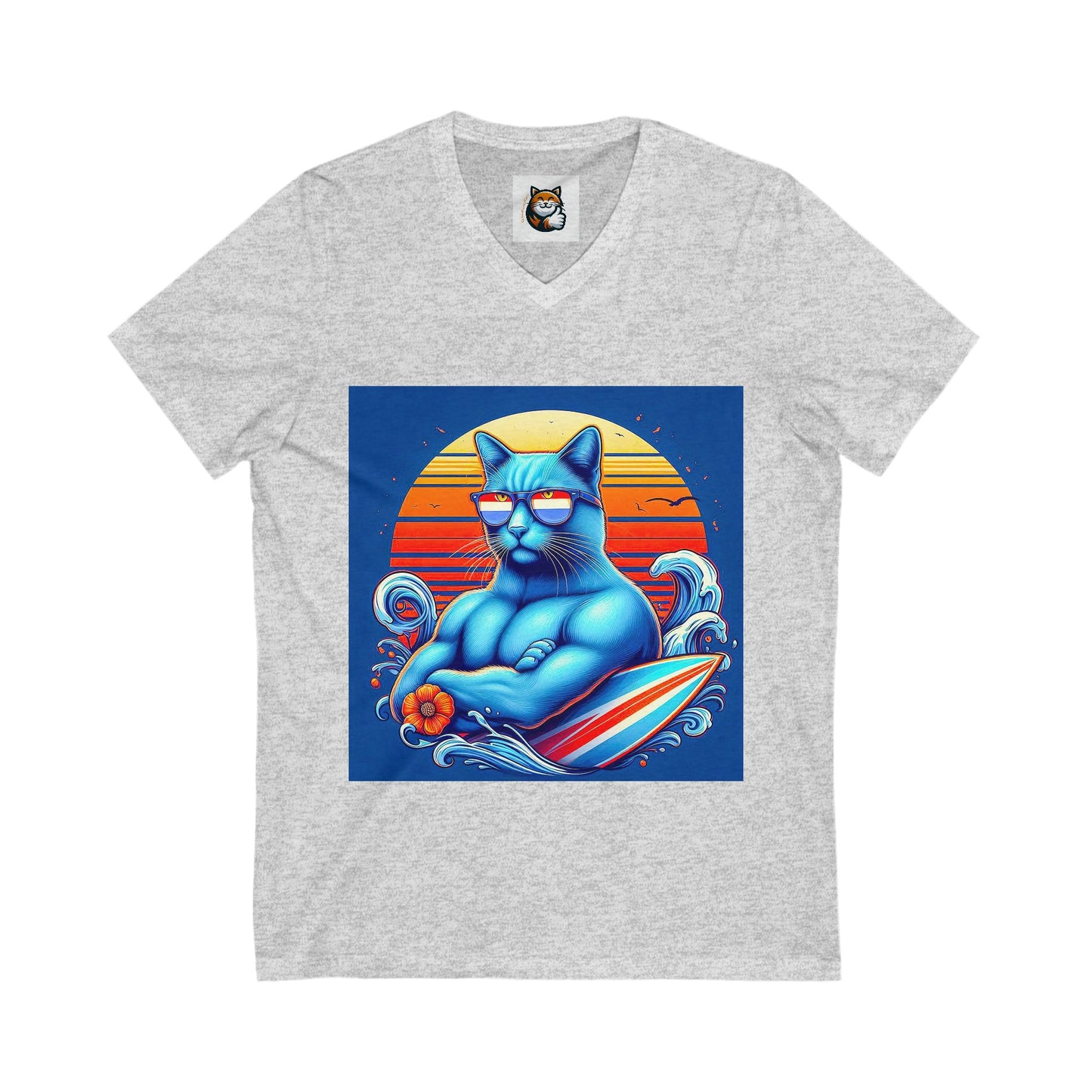 Russian Blue Cat Unisex Jersey Short Sleeve V-Neck Tee